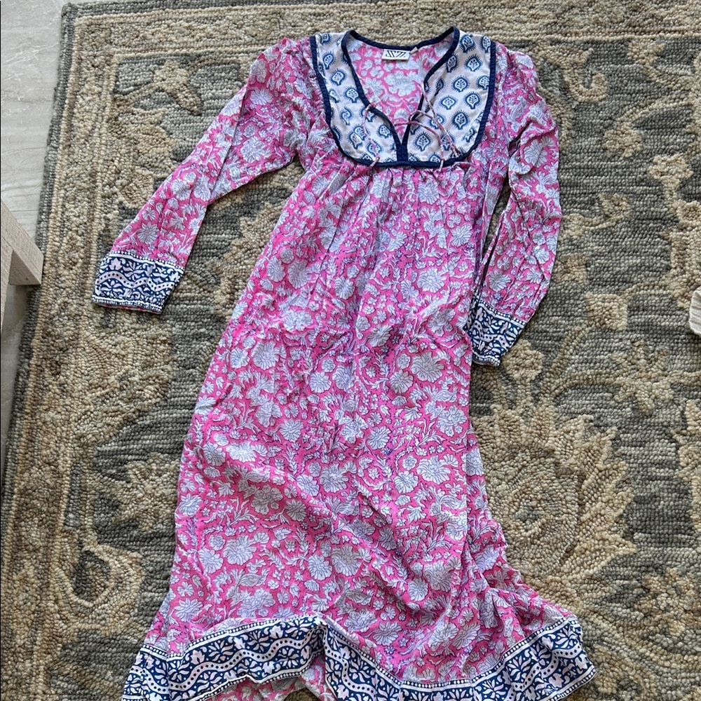 Floral Pink and Blue Long Sleeve Dress